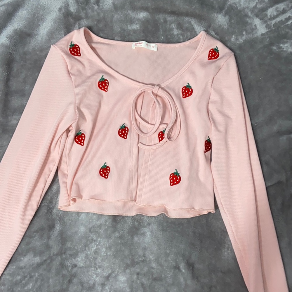 Light Pink Y2K Strawberry Pattern Top
